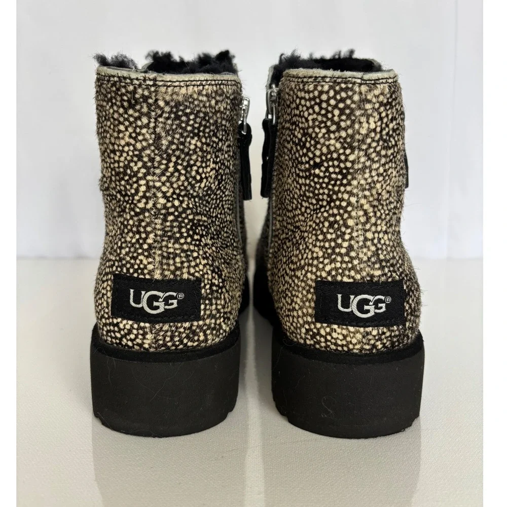 UGG Womens Shala‎ Boots Size 9 Exotic Cream Black Calf Hair Zip Bootie Platform
